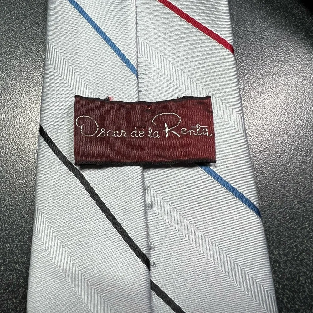 Oscar De La Renta Mens Tie Necktie Multicolor Stripe Tied Woven Classic 57 Inch